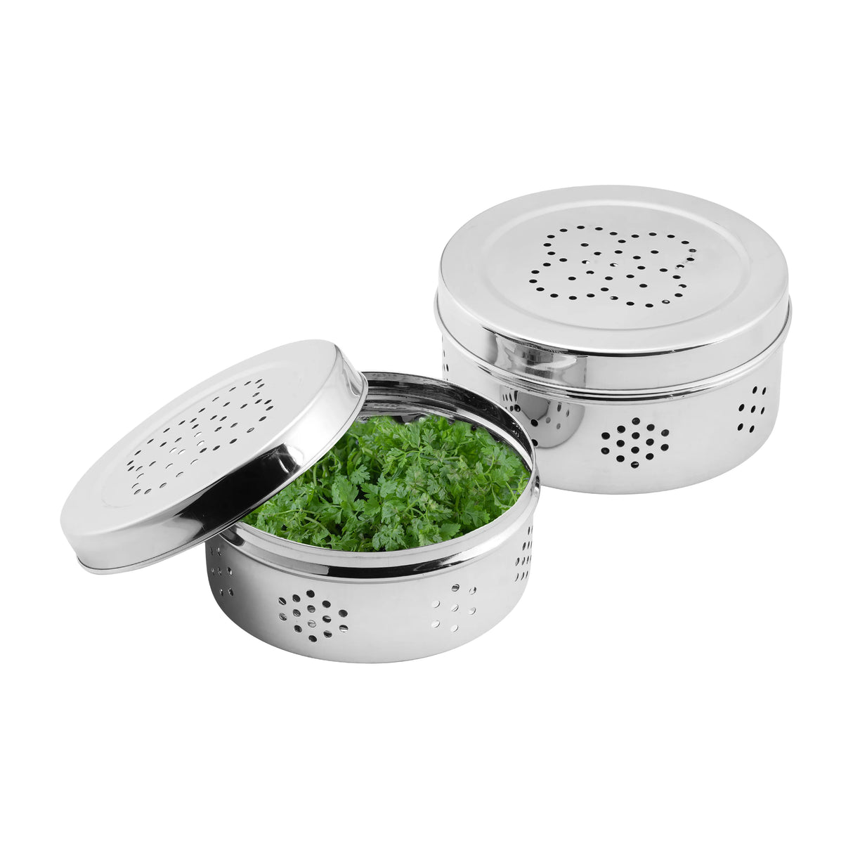 Sprouts Maker Box Stainless Steel - Set of 2 (550 ml + 800ml), Coriander Storage Container for Fridge with Air Ventilation, Sturdy & Durable, Herbs Container, Puri Dabba