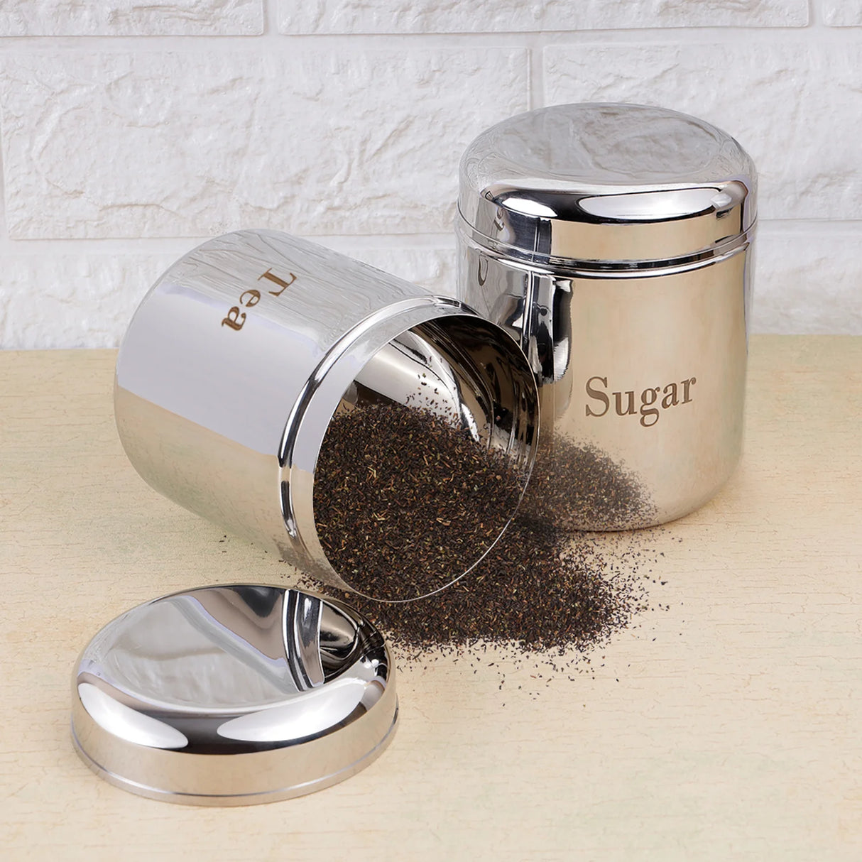 Prime Steel Tea Coffee & Sugar Container - 700 (Pack of 3, Silver)