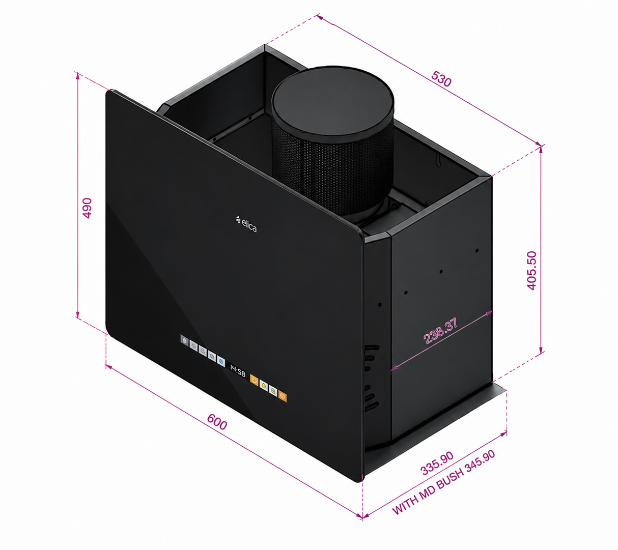 KITTY PLUG N PLAY BF 600 HAC LTW MS NERO 60 cm Kitchen Chimney with Motion Sensor & Auto Clean, Black