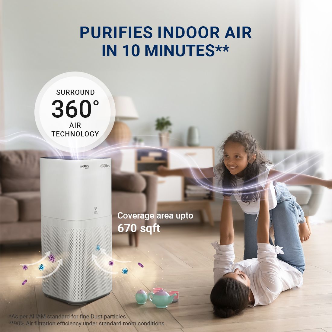 Smart 500 Surround 360° Air Purifier | True HEPA Grade 13 filter | Covers Large Area 670 Sq. Ft. | Sleep Mode | App Controlled