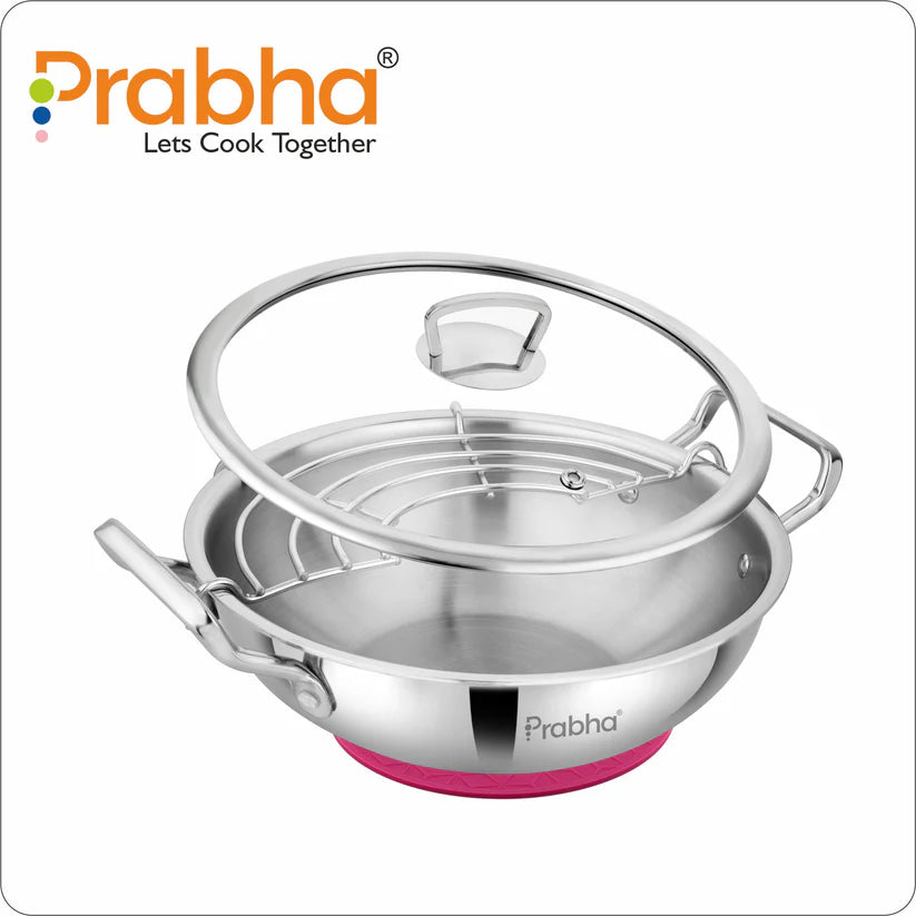 Elante Tri-Ply Kadhai With Glass Lid – 5.5L, 30cm