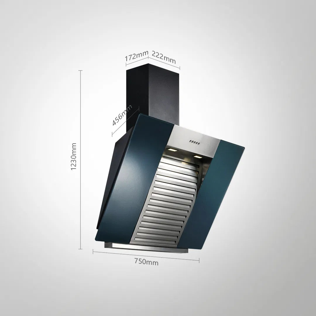 ESTAL DHC-75 Auto Clean Chimney | 75 cm Wall-Mounted, 1180 m³/hr, Baffle Filter, Stainless Steel with Black/Grey Glass