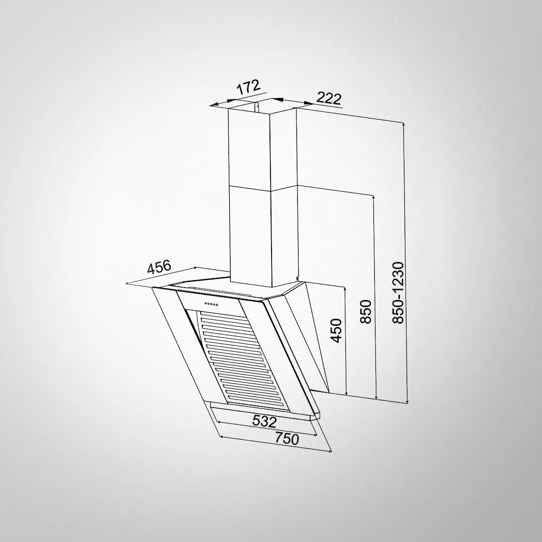 ESTAL DHC-75 Auto Clean Chimney | 75 cm Wall-Mounted, 1180 m³/hr, Baffle Filter, Stainless Steel with Black/Grey Glass