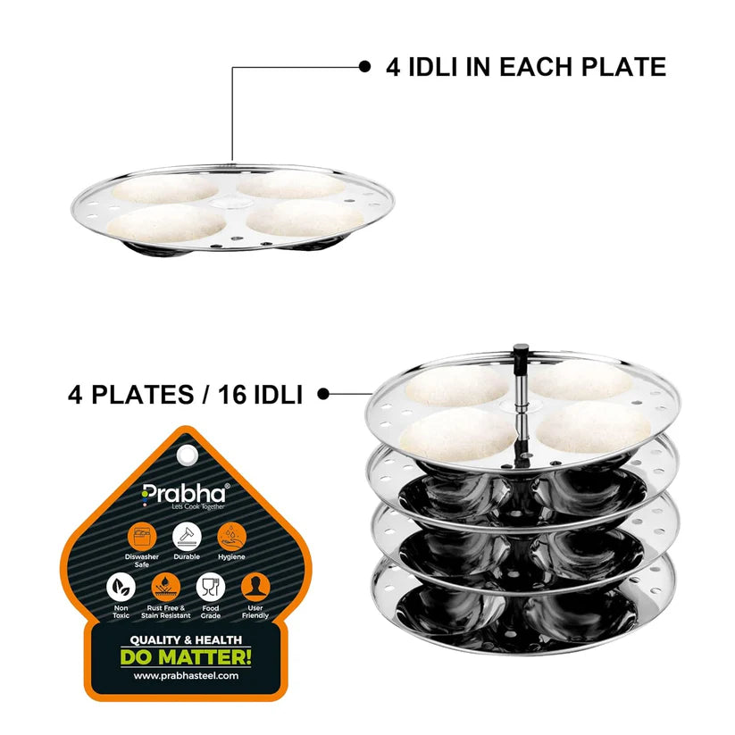 Stainless Steel Heavy Gauge Elegant Idli Cooker With Lid – 4 Plates