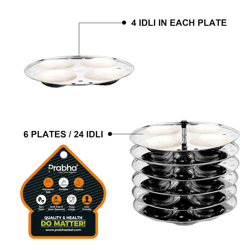 Stainless Steel Heavy Gauge Elegant Idli Cooker With Lid – 6 Plates