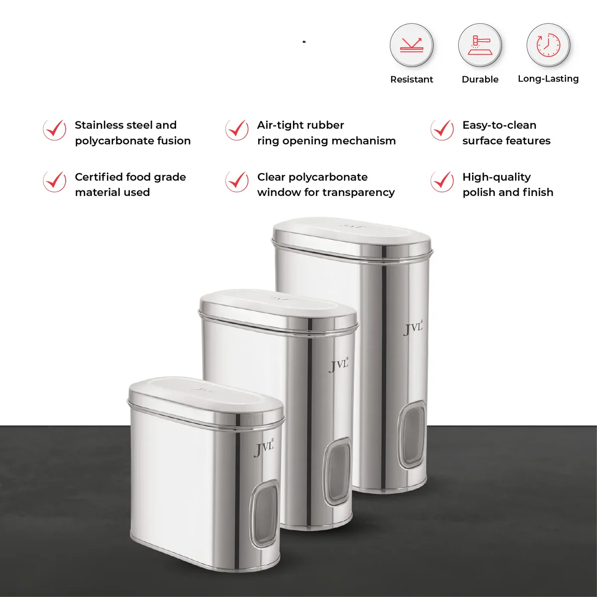 Stainless Steel Capsule Shape Galaxy Window Canister with Unbreakable Steel Lid, 2L GW-1