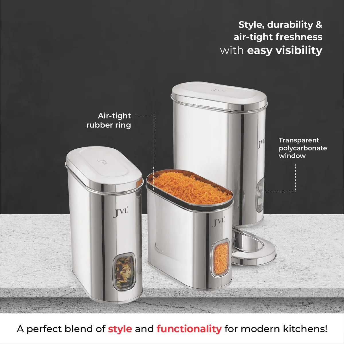 Stainless Steel Capsule Shape Galaxy Window Canister with Unbreakable Steel Lid, 2L GW-1