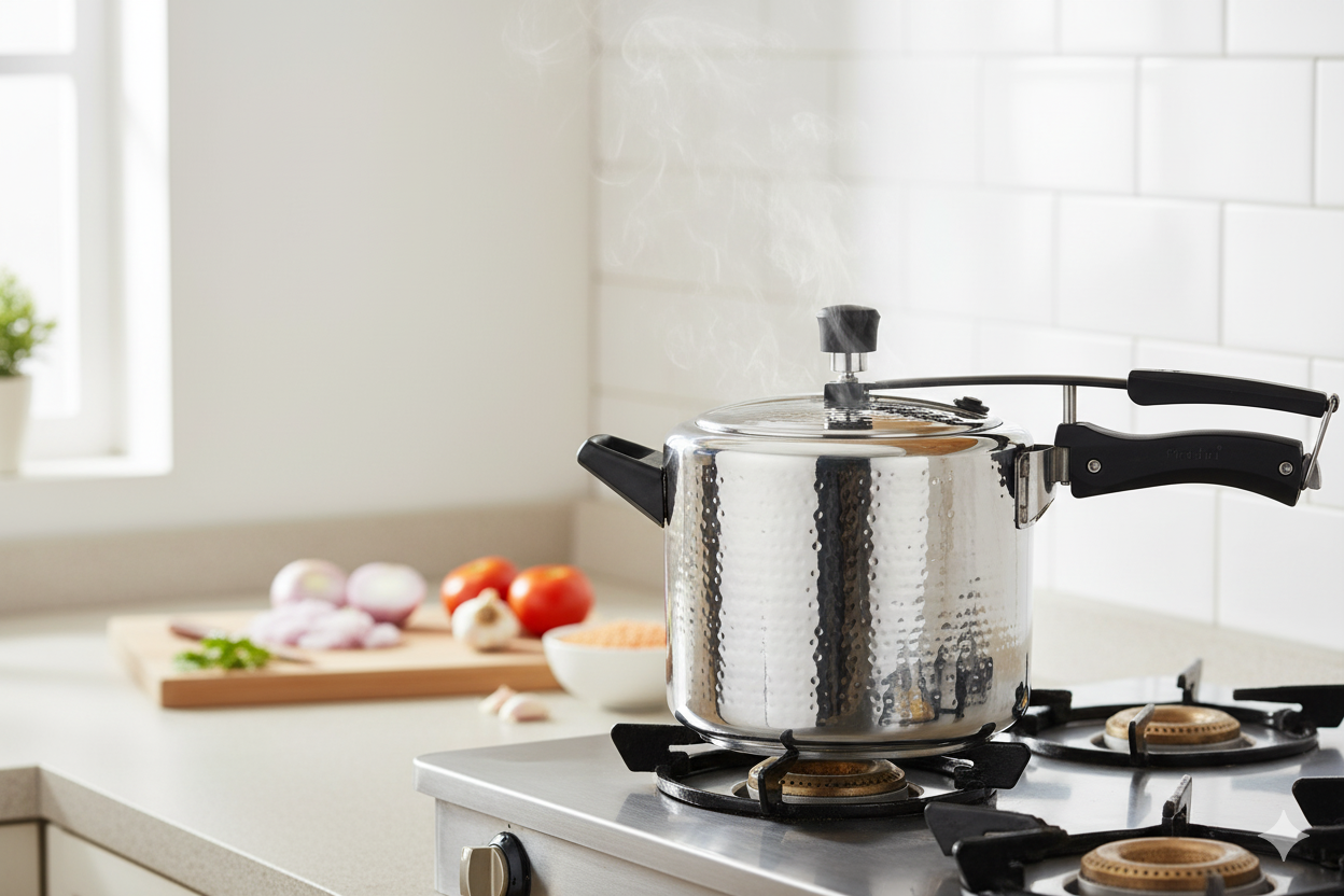 Crown IB Stainless Steel Hammered Inner Lid Pressure Cooker – 2L