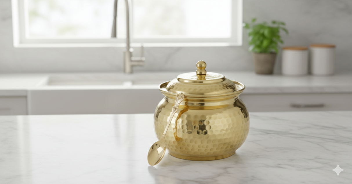 Hammered Brass Ghee Pot