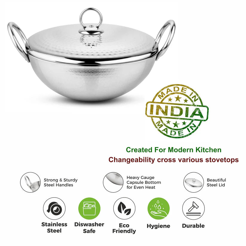 Magnum Capsule Bottom Hammered Kadhai With Lid – 2.4L, 24cm