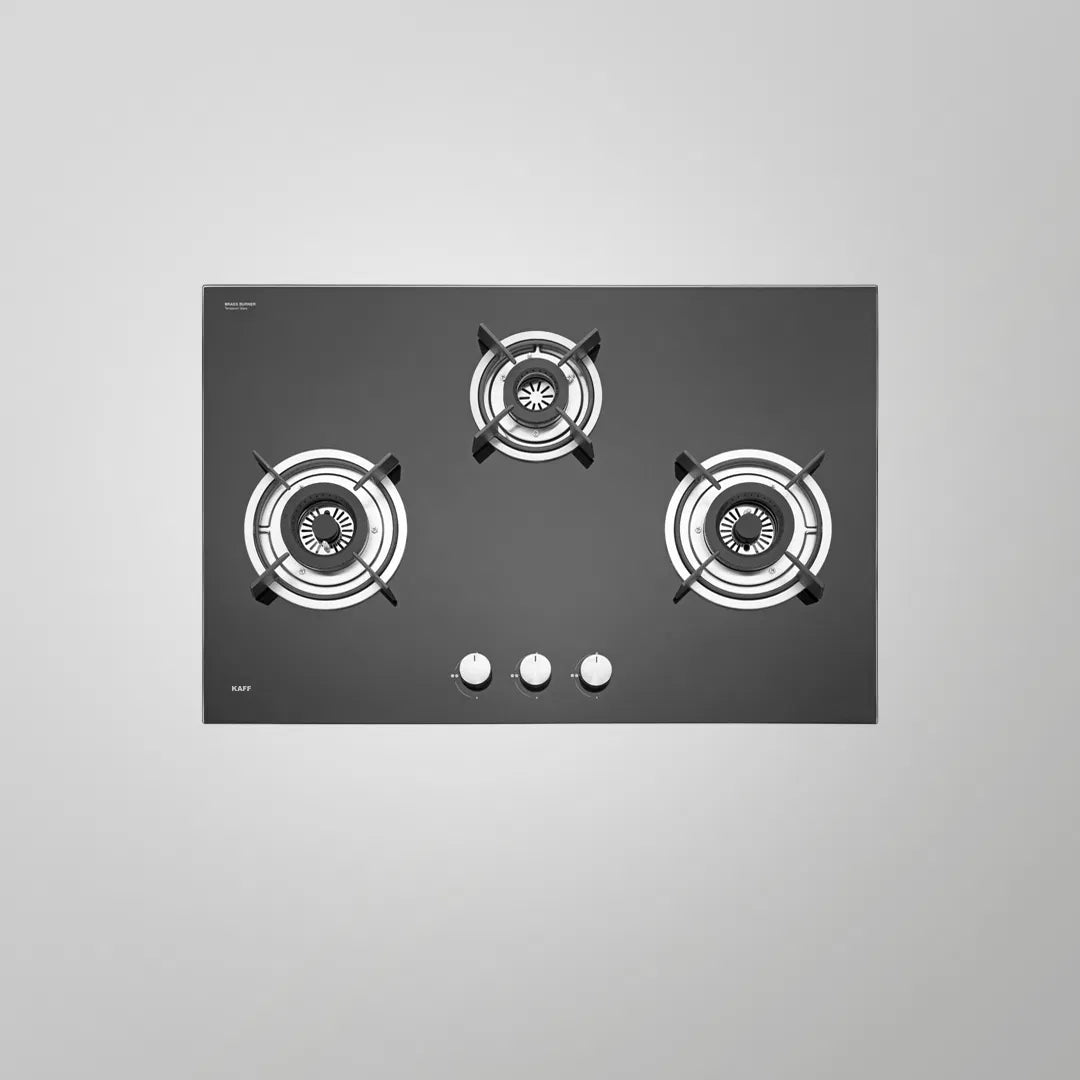 HBR 783 B Built-in Hob | 78 cm, 3 Brass Burners (2 Triple Ring + 1 Dual Ring), Auto Ignition, Black Tempered Glass