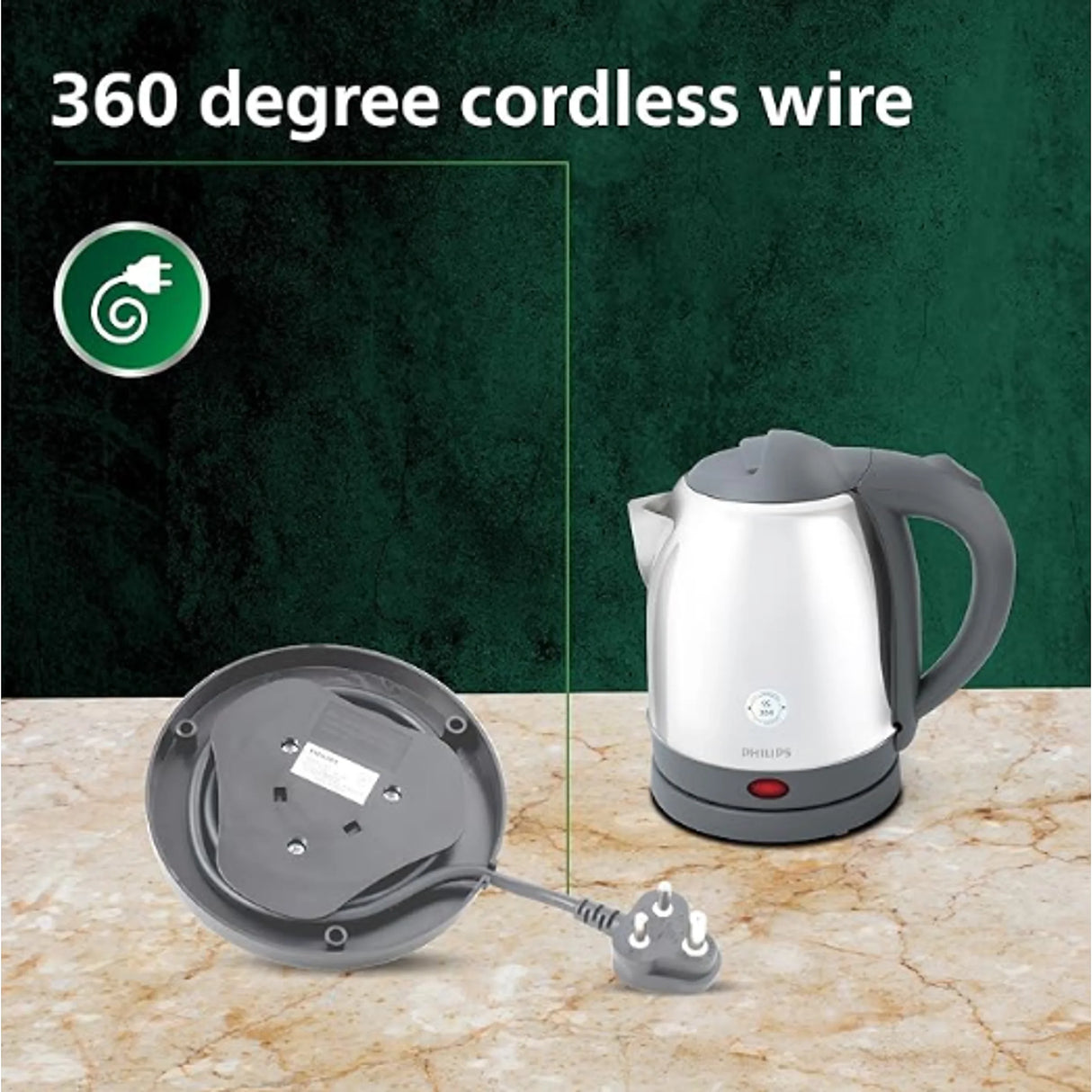 HD9363/02 Electric Kettle | 1.2L | 25% Thicker Stainless Steel Body | Rust-Proof SS 304 Steel | Food-Grade Material