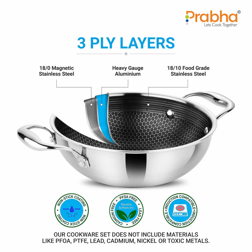 Tri-ply Hexa Cube Kadhai With Lid – 5.5L, 30cm