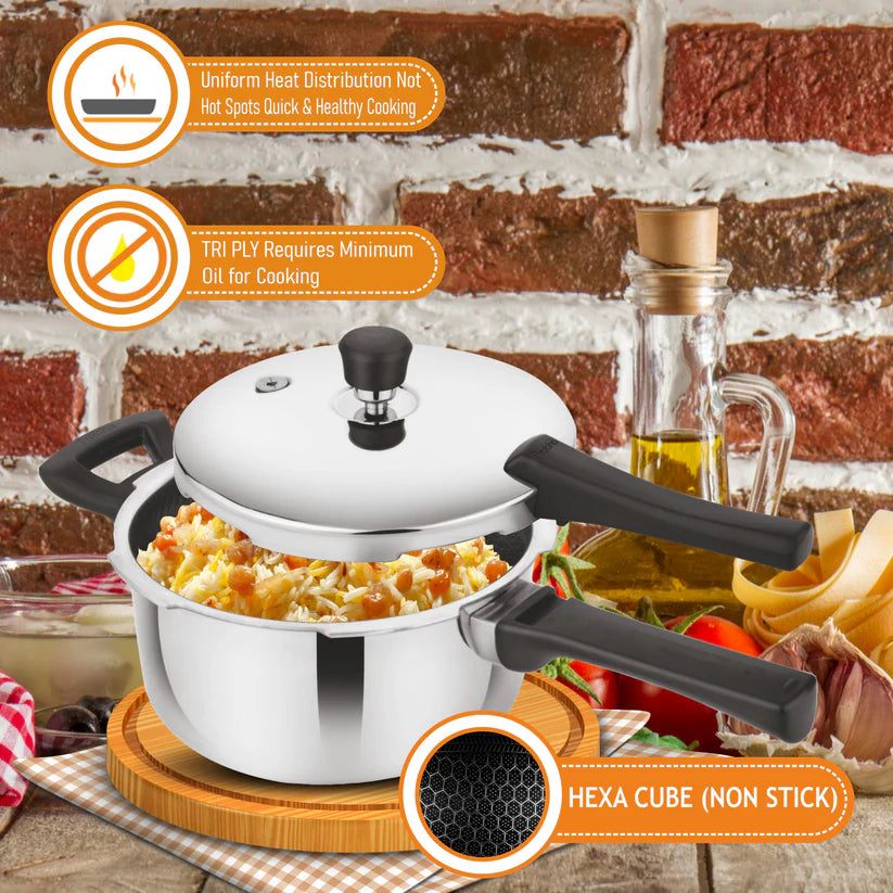 Stainless Steel Tri-Ply Hexa Cube Pressure Cooker – 5L