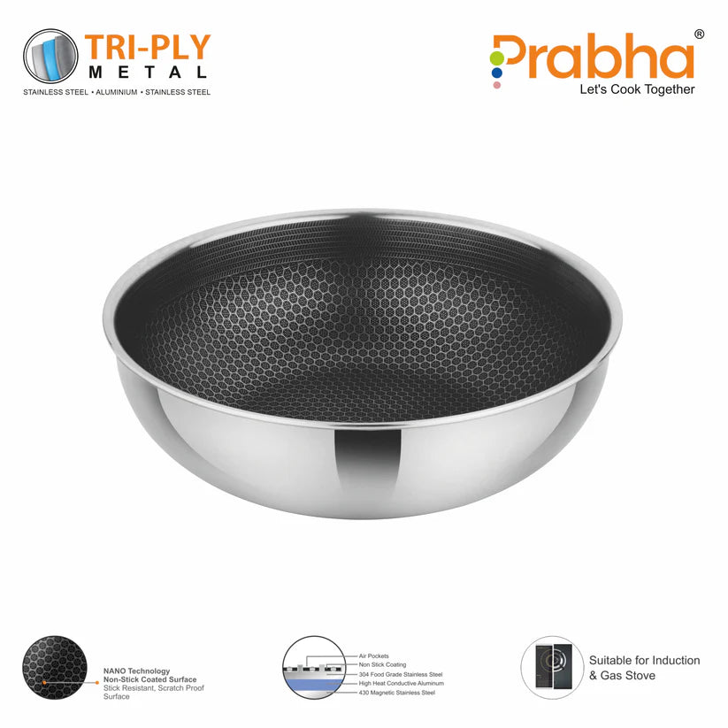 Tri-ply Hexa Cube Tasla Without Lid – 3.5L, 26cm