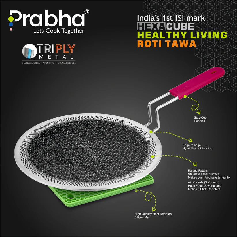 Tri-ply Hexa Cube Plus Roti Tawa – 28cm