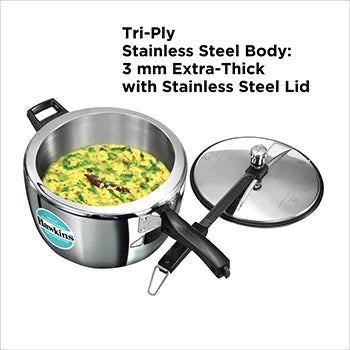 Tri-Ply Stainless Steel Pressure Cooker 7 Litre Wide (HSST7W)