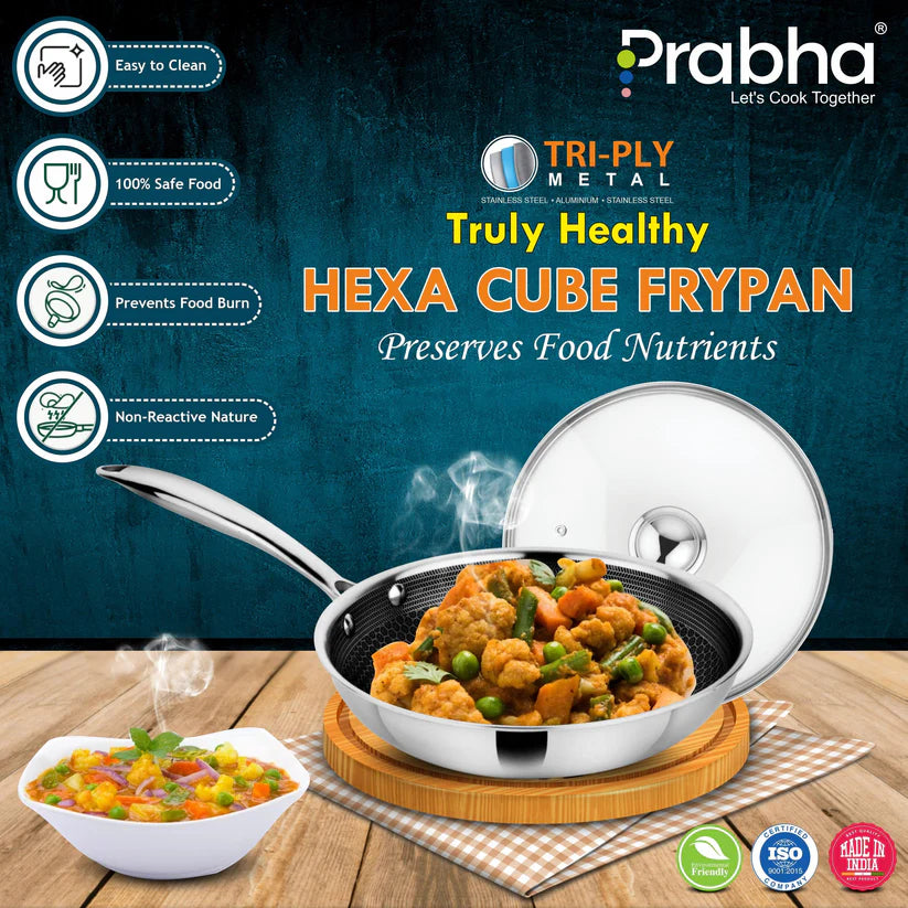 Tri-ply Hexa Cube Frypan With Lid – 0.9L, 20cm