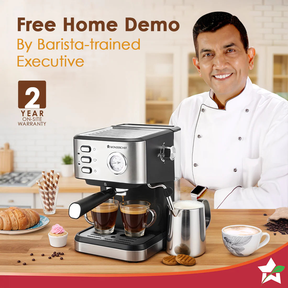 Wonderchef Regenta Espresso Coffee Machine, 19-bar, Make Espressos, Cappuccinos & Lattes at Home, With Steamer, Metal Porta Filter, Temperature Dial, 2 Year Warranty