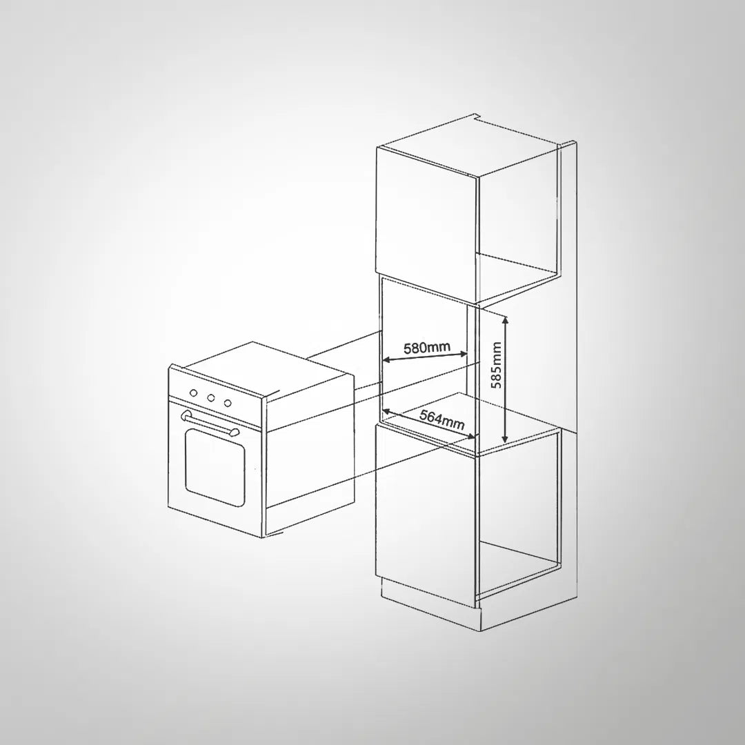 KOV 80 BA6 60cm Built-in Electric Oven – 80L Capacity, 4 Functions, Rotary Dials, Full Black Tempered Glass Finish