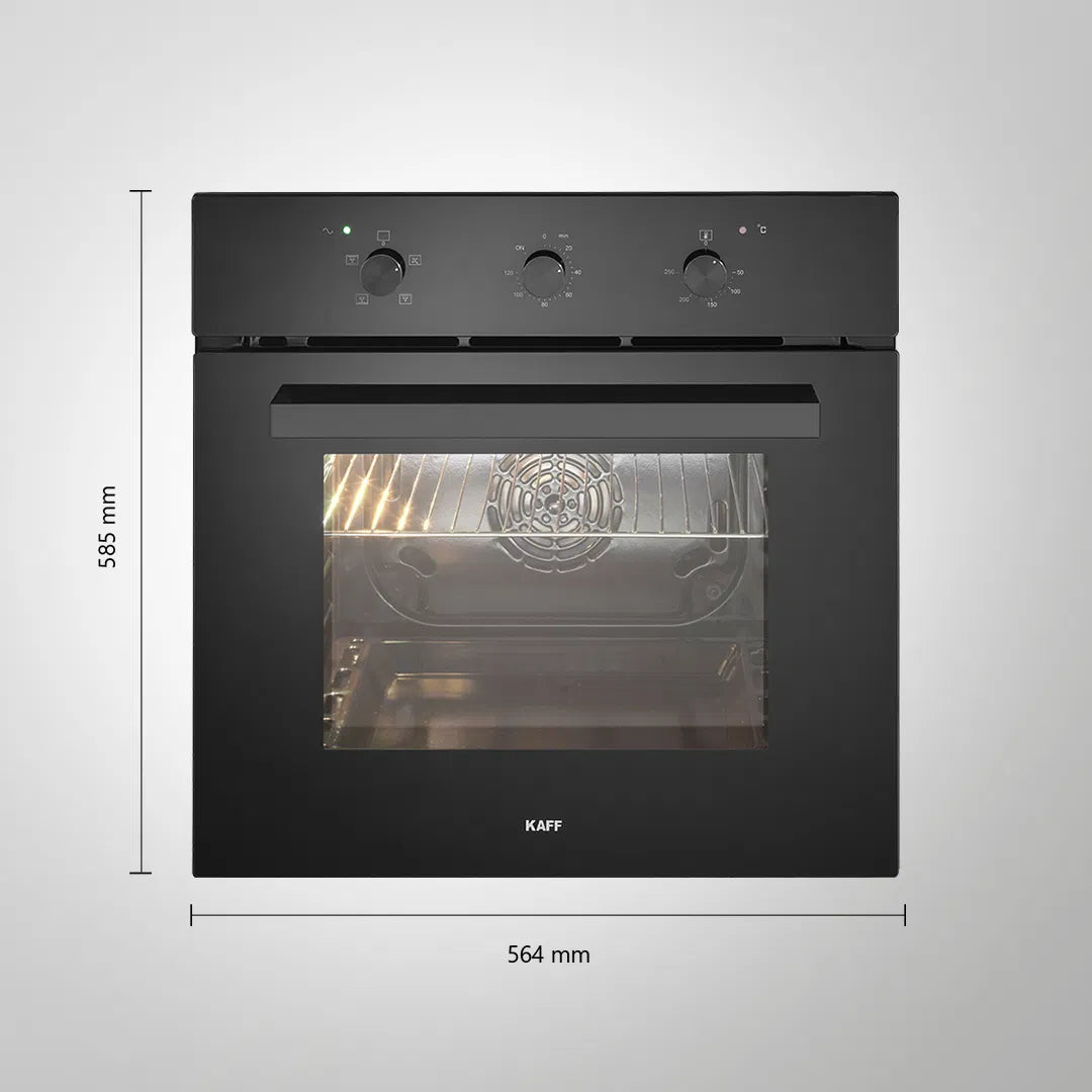 KOV 80 BA6 60cm Built-in Electric Oven – 80L Capacity, 4 Functions, Rotary Dials, Full Black Tempered Glass Finish