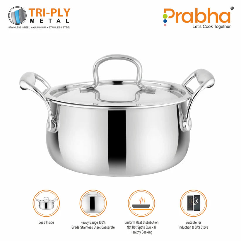 Prima Triply Kalash Casserole With Lid – 4.2L, 24cm