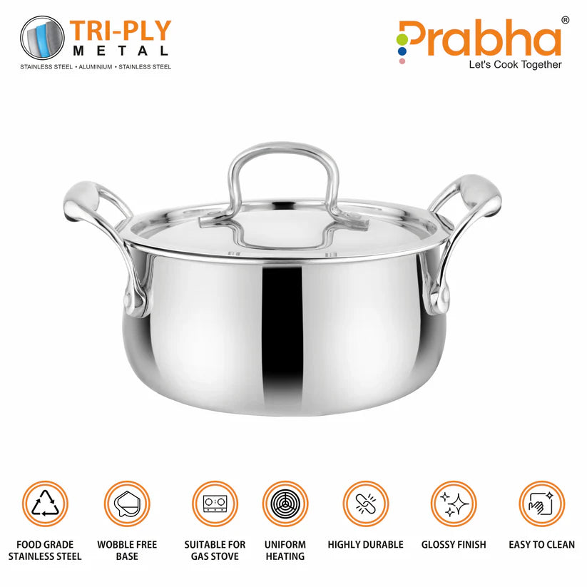 Prima Triply Kalash Casserole With Lid – 4.2L, 24cm