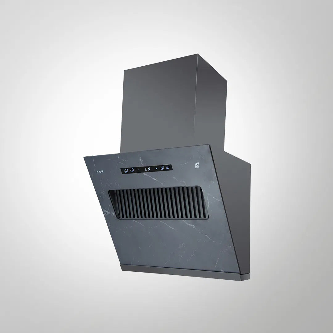 LINNEA RG 60 DC Filterless Smart Chimney | 60 cm Wall-Mounted, 1400 m³/hr, Dry Heat Auto Clean, 9-Speed Gesture Control, Matt Grey Rock Glass