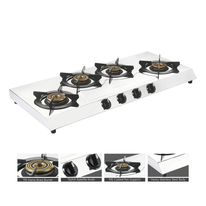 Magistic Four Burner Stainless Steel Gas Stove Manual Ignition