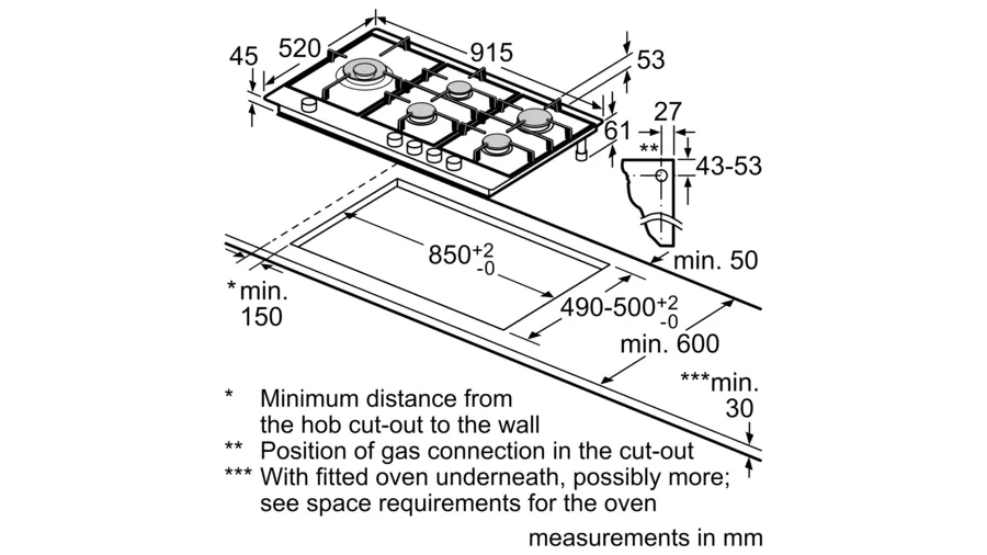 Series 6 Gas hob 90 cm Stainless steel PCS9A5C90I