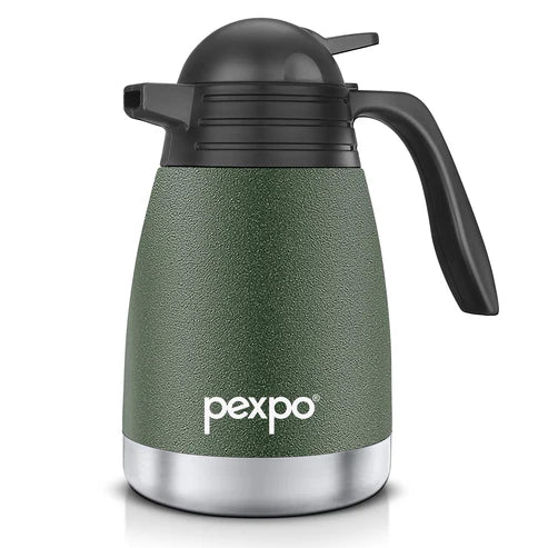 Pexpo- Stainless Steel Cosmo Carafe Vacuum Insulated (Tea pot) | 24/7 Hot & Cold 1000 ML MilitaryGreen