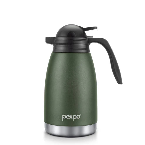 Pexpo- Stainless Steel Cosmo Carafe Vacuum Insulated (Tea pot) | 24/7 Hot Cold 1500 ML Military Green