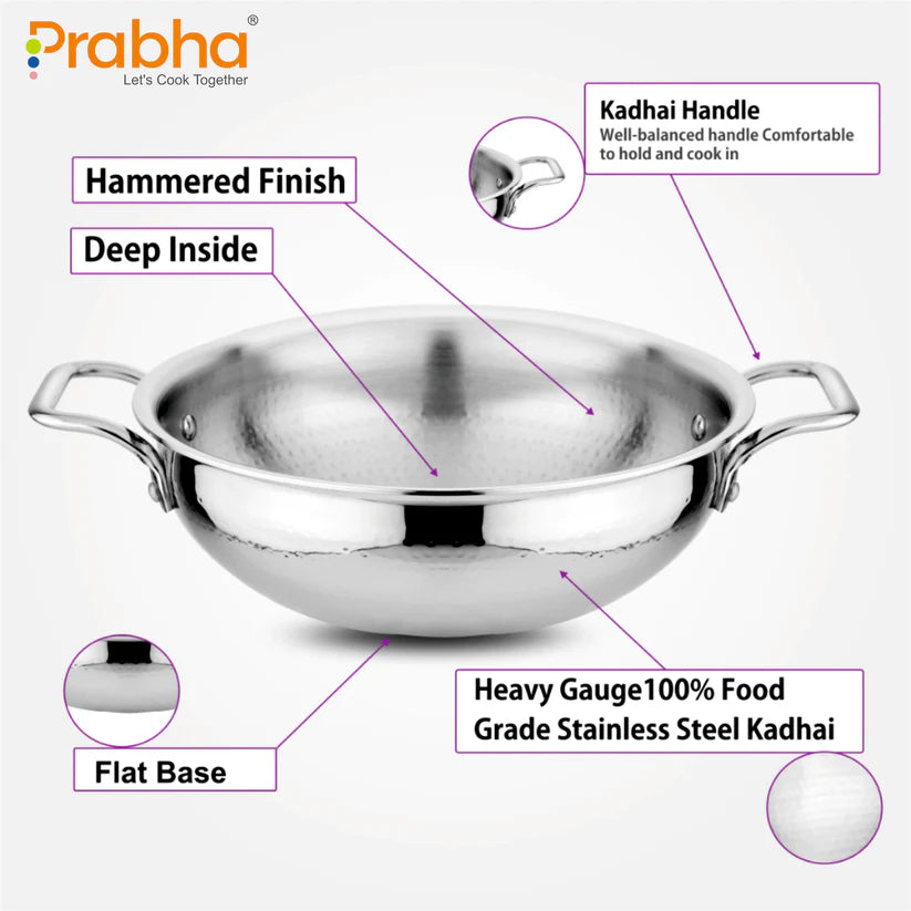 Magnum Flat Bottom Hammered Kadhai With Lid – 2.9L, 24cm