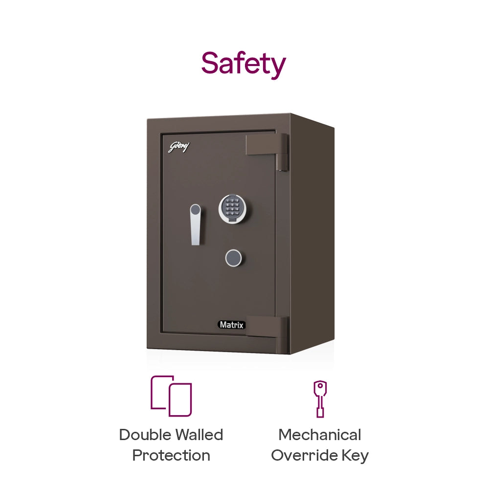 Matrix 3016 (94L) EL+KL Fire-Resistant Home Locker with Dual Lock – Coffee Brown