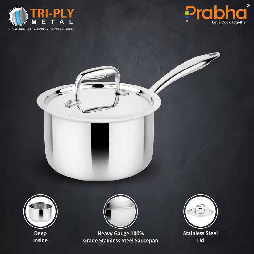 Prima Triply Saucepan With Lid – 2L, 18cm