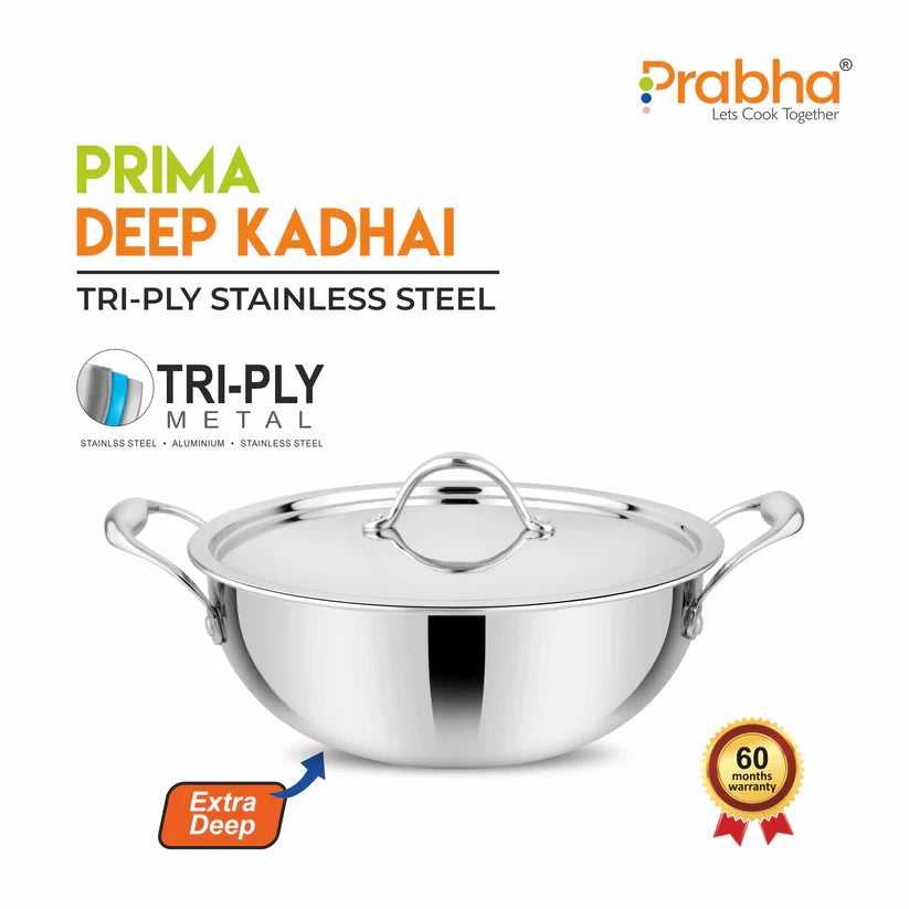 Prima Triply Deep Kadhai With Lid – 8.75L, 34cm