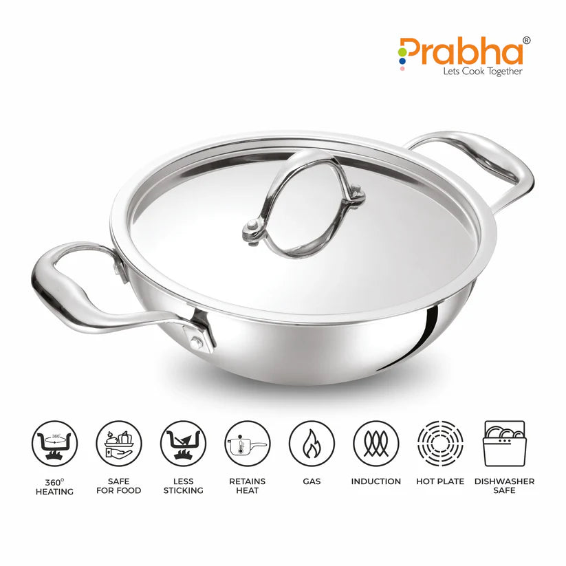 Prima Triply Deep Kadhai With Lid – 8.75L, 34cm