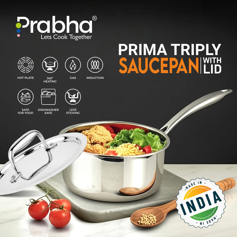 Prima Triply Saucepan With Lid – 2L, 18cm