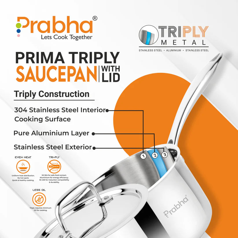 Prima Triply Kalash Saucepan With Lid – 2.2L, 18cm