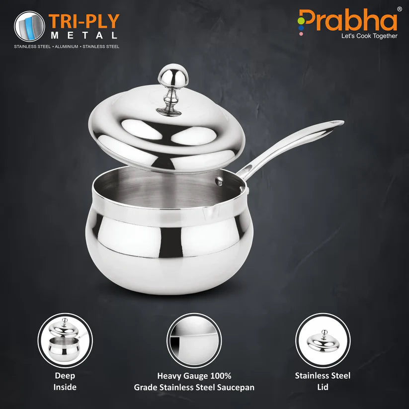 Triply Belly Saucepan With Lid – 4.8L, 22cm