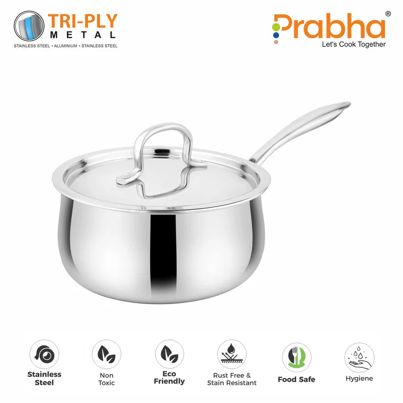 Prima Triply Kalash Saucepan With Lid – 2.2L, 18cm