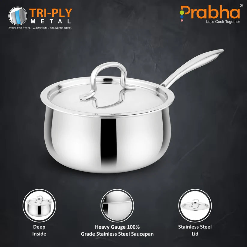 Prima Triply Kalash Saucepan With Lid – 2.2L, 18cm