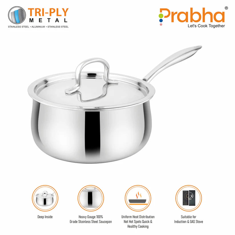 Prima Triply Kalash Saucepan With Lid – 2.2L, 18cm