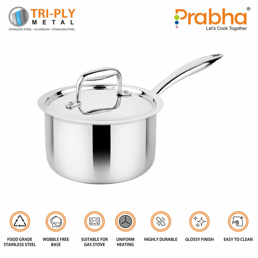 Prima Triply Saucepan With Lid – 2L, 18cm