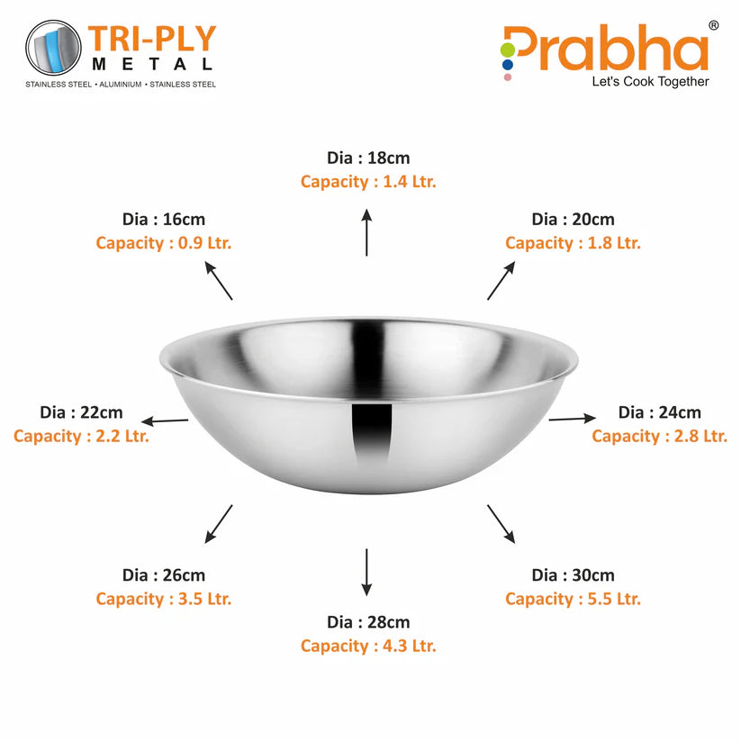 Prima Triply Tasla Flat Base Without Lid – 2.2L, 22cm
