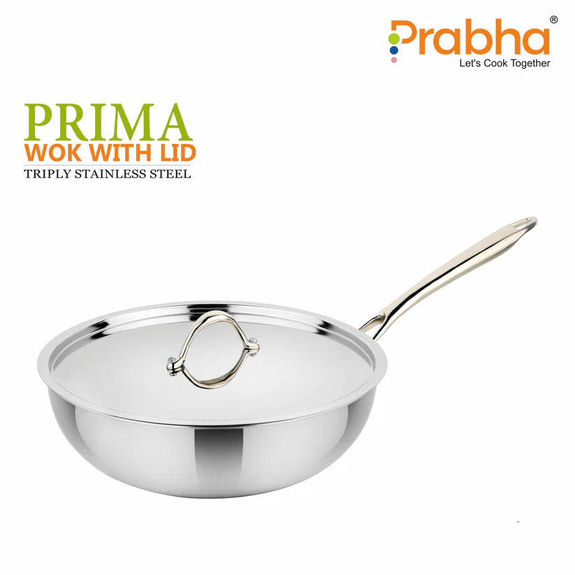 Prima Triply Wok With Lid – 5.5L, 30cm