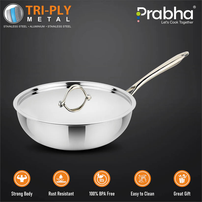 Prima Triply Wok With Lid – 5.5L, 30cm