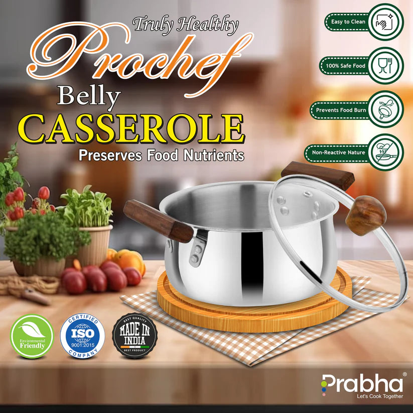 Prochef Belly Casserole With Lid – 4.8L, 22cm