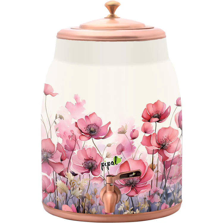 Pipal Rudra Printed Flowers Copper Matka 12000ml