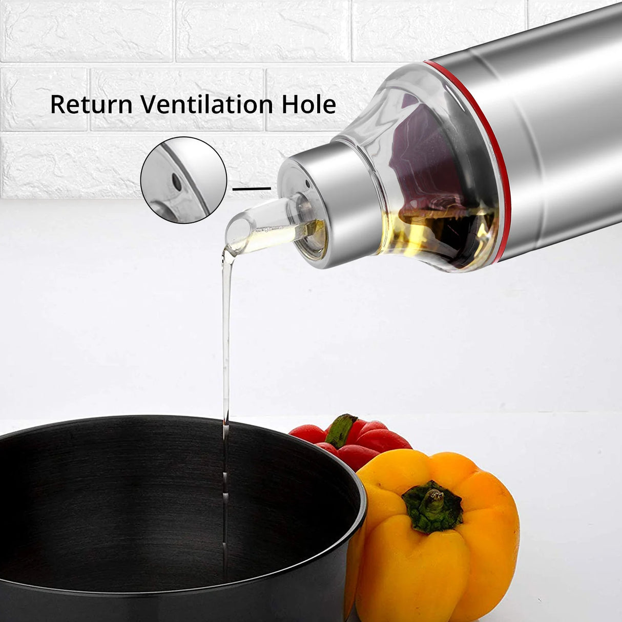 Stainless Steel Oil Dispenser Bottle with Cap and Nozzle - 1 Litre